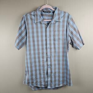 Travis Mathew Shirt Mens XL Blue Buffalo Plaid Short Sleeve Performance Stretch